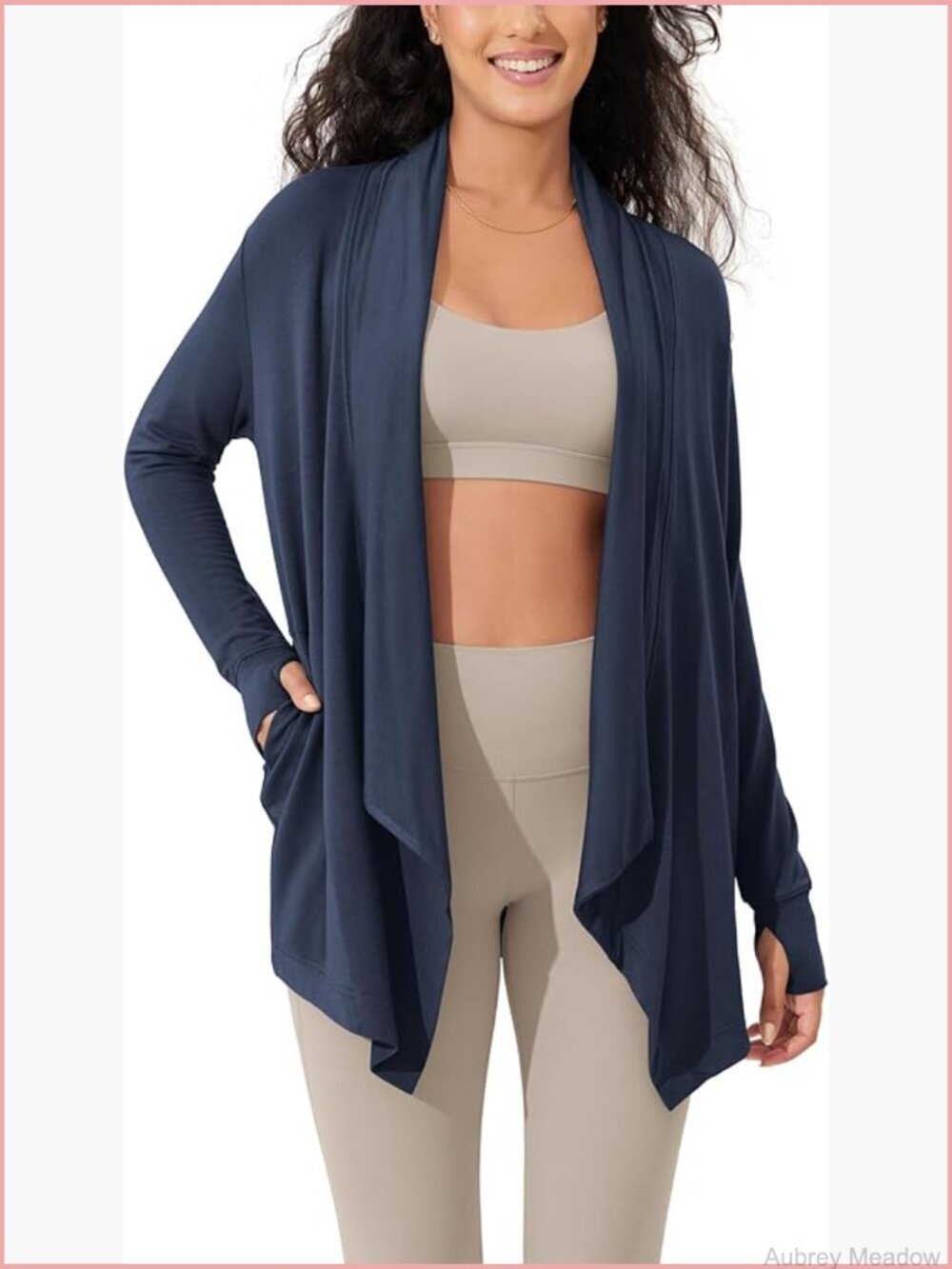Drape Open Front Cardigan with Pockets Thumb Hole